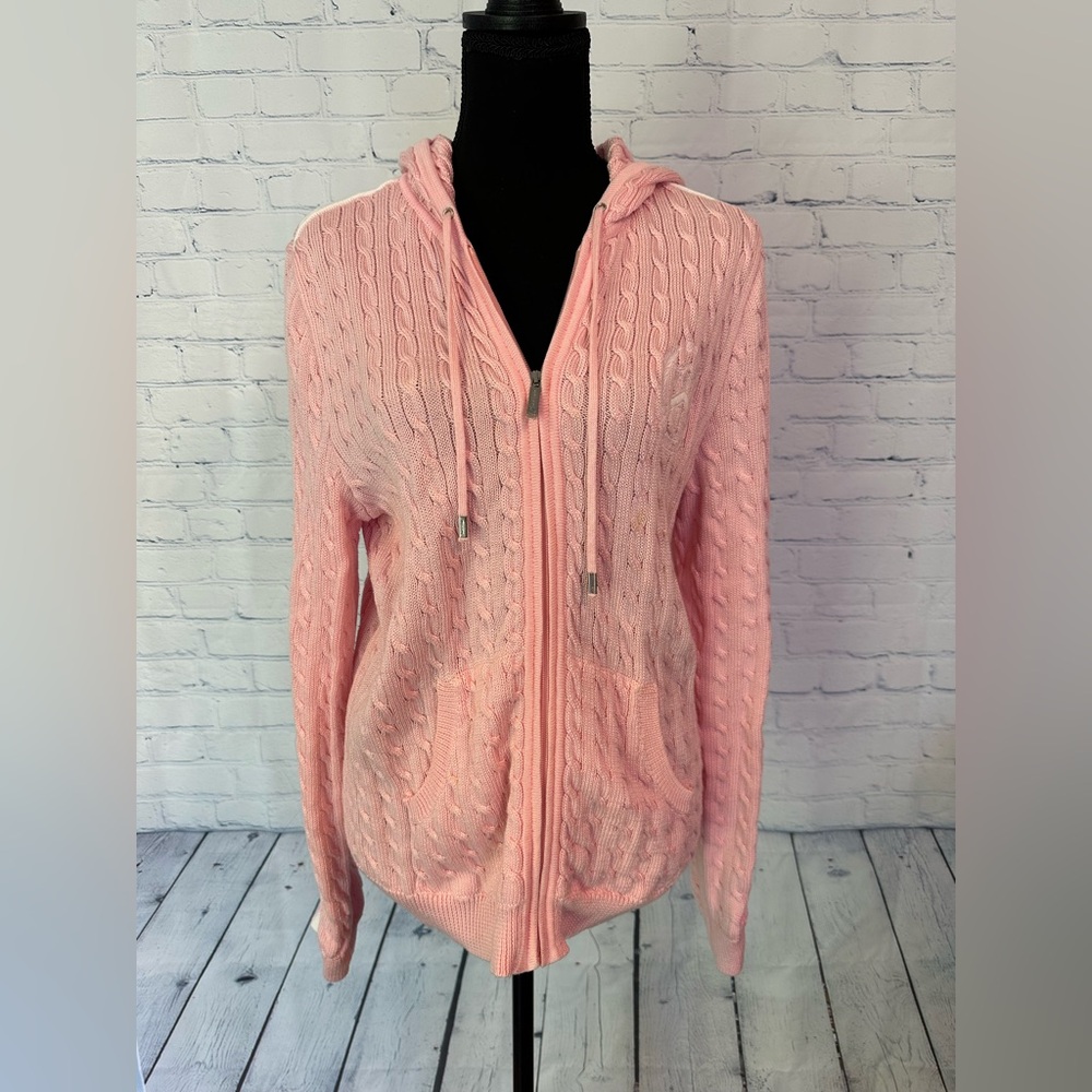 Lauren Ralph Lauren Active Pink Cable-Knit Zip Hoodie - Size Large
